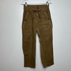 Free People Greenish Brown Pants High Waist Straight Leg Cropped Size 0. Boho